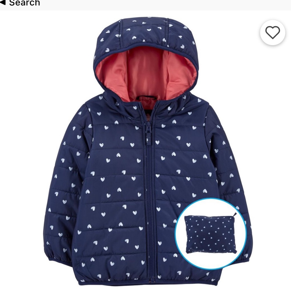 Navy Heart Print Carters Puffer Jacket